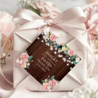 Rustic String Lights Blush Pink Floral Thank You Favor Tags