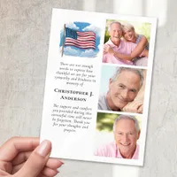 US Flag Military 3 Photo Sympathy Funeral Thank You Card