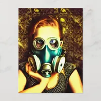 Alice with Red Hair in a Gas Mask Postcard