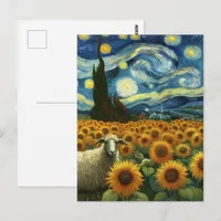 Sheep in the Sunflower Field A Faux Van Gogh  Postcard