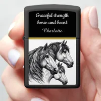 Majestic trio of horses captured in elegant detail zippo lighter