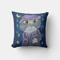 Jazzy Cat Folk Art Throw Pillow