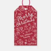 Red Merry Christmas Hand Draw Gift Tags