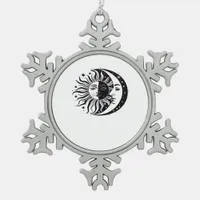 Whimsigoth Watercolour Sun Moon Witchy Classic Snowflake Pewter Christmas Ornament