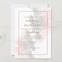 Soft Grey and Peach Swirl/Gold Typography Wedding Invitation