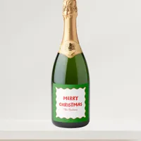 Fun Retro Wavy Red and Green Custom Chic Christmas Sparkling Wine Label