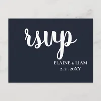 Navy Simple Calligraphy Modern RSVP  Invitation Postcard