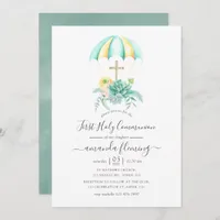 Floral Succulents Bouquet Parachute Holy Communion Invitation