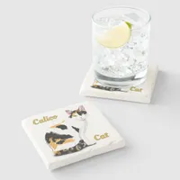 Calico Cat Personalized Stone Coaster