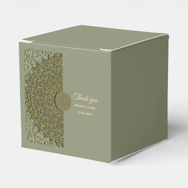 Elegant Modern Sage green & gold classic mandala Favor Boxes