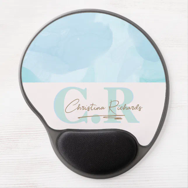 Modern Blue Teal Watercolor Gel Mouse Pad