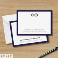 Navy Blue and Gold Business Note Cards with Logo