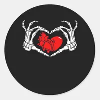 Scary Skeleton Hands And Red Heart Creepy Spooky V Classic Round Sticker