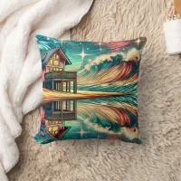 Log Cabin on the Beach Ai Art   Throw Pillow