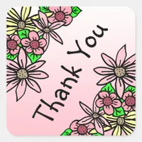 Pink Floral Whimsical  Thank You stickers