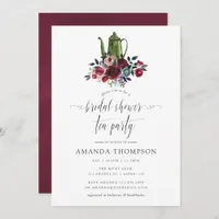 Boho Chic Burgundy & Navy Bridal Shower Tea Party Invitation