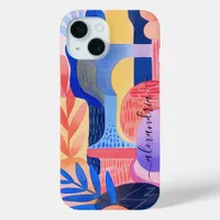 Watercolor Abstract Colourful Shapes With Name iPhone 15 Case