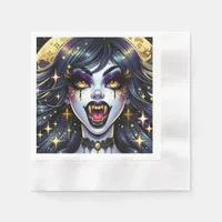 Vampire with Gold Fangs Full Moon Halloween Party Napkins