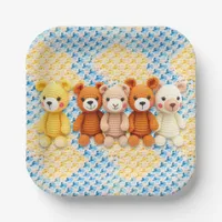Cute Crocheted Teddy Bears Boy's Baby Shower Paper Plates