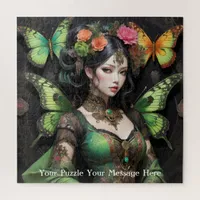 Green Gothic Butterfly Girl Jigsaw Puzzle