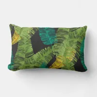 Stylized Tropical Banana Leaves Pattern Lumbar Pillow