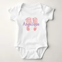 Personalize little Pink Baby Footprints & Name Baby Bodysuit