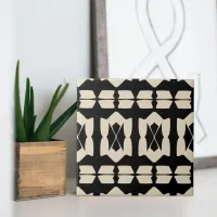 Elegant Abstract Black & Beige Geometric Pattern Ceramic Tile