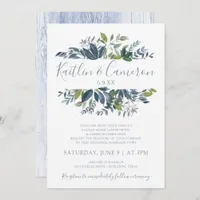 Greenery Wedding Invitations - Dusty Blue & Green