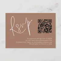 Modern Script QR Code Soft Brown Wedding RSVP Enclosure Card