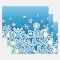 Blue and White Winter Wonderland Snowflakes Wrapping Paper Sheets