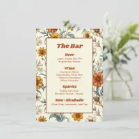 Vintage Floral 70s Timeless Wedding Bar Menu