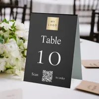 Black white business logo QR code table number Table Tent Sign