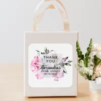 Romantic Watercolor Floral Bouquet Thank You Square Sticker