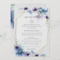 BAT MITZVAH | Blue and Violet Watercolor Floral 2 Invitation