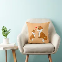 Cute foxes with hearts, hand drawn  throw pillow