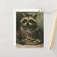 Adorable Victorian Raccoon Eating Cookies  Postcard