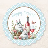 Bunny & Wine Watercolor Paper Coaster