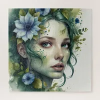 Emerald Whispers Portrait of a woman  Jigsaw Puzzle