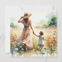 Mother's Day Woman and Child in Field of Flowers Card