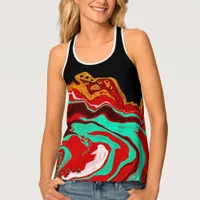 Black, Gold, Burgundy, Marble Fluid Art   Tank Top