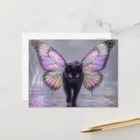 Black cat with butterfly wings postcard