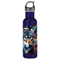 Wolf and Owl Vibrant and Colorful  Stainless Steel Water Bottle