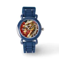 Fire breathing dragon gold head watch