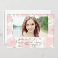 Classy Modern Pink Floral Photo Graduation Invitation