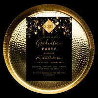 Graduation black gold stars topper invitation