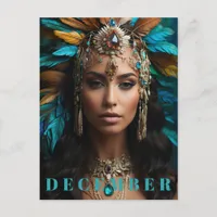 *~* DECEMBER Boho Headdress Turquoise Zircon AP53 Postcard