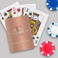 Elegant Brushed Copper Metal White Script Monogram Poker Cards