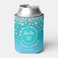 30th birthday party diamonds teal blue glitter can cooler
