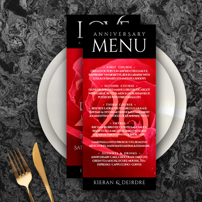 Elegant 26th Rose Wedding Anniversary Celebration Menu