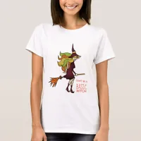 Girly Cute Basic Halloween Witch Broomstick T-Shirt